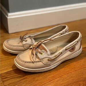 Sperry Tan Boat Shoes with Gold Details